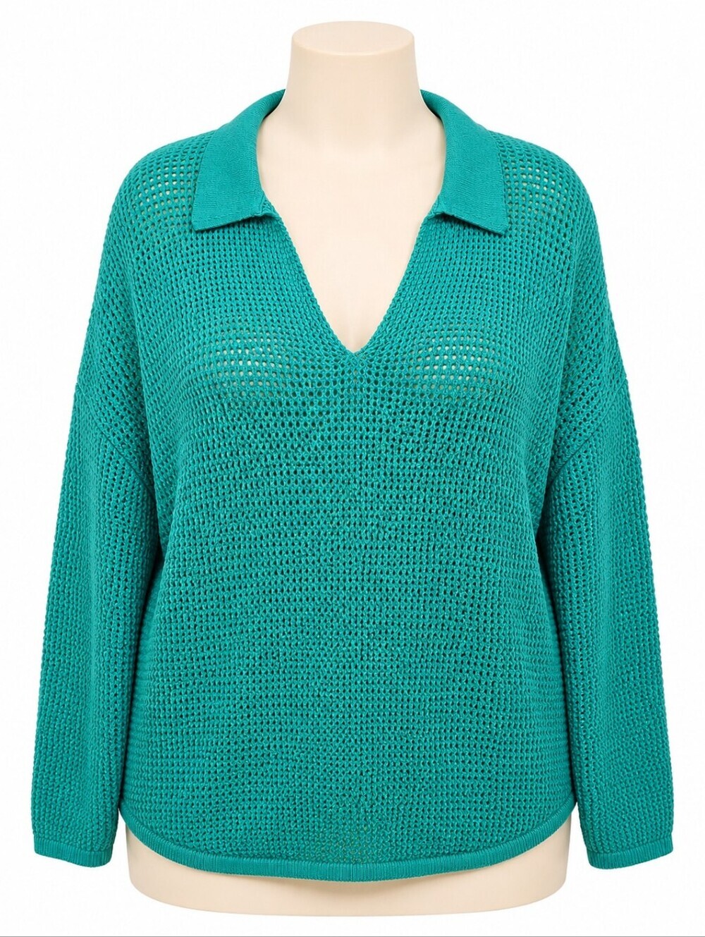 GAP Women's Kelly Green Open Knit Collared V-Neck Pullover Sweater Sz XXL Casual
